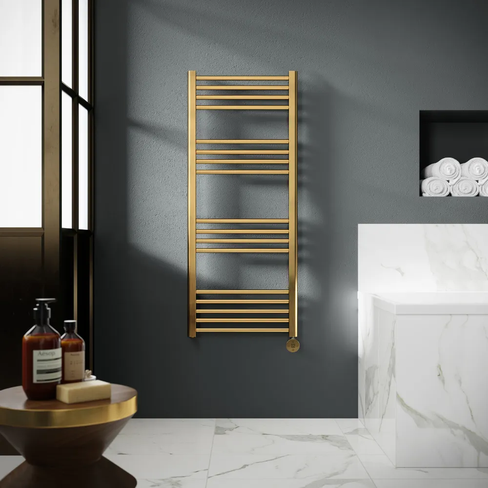 Hudson Reed Round Electric Towel Rail - Brushed Brass