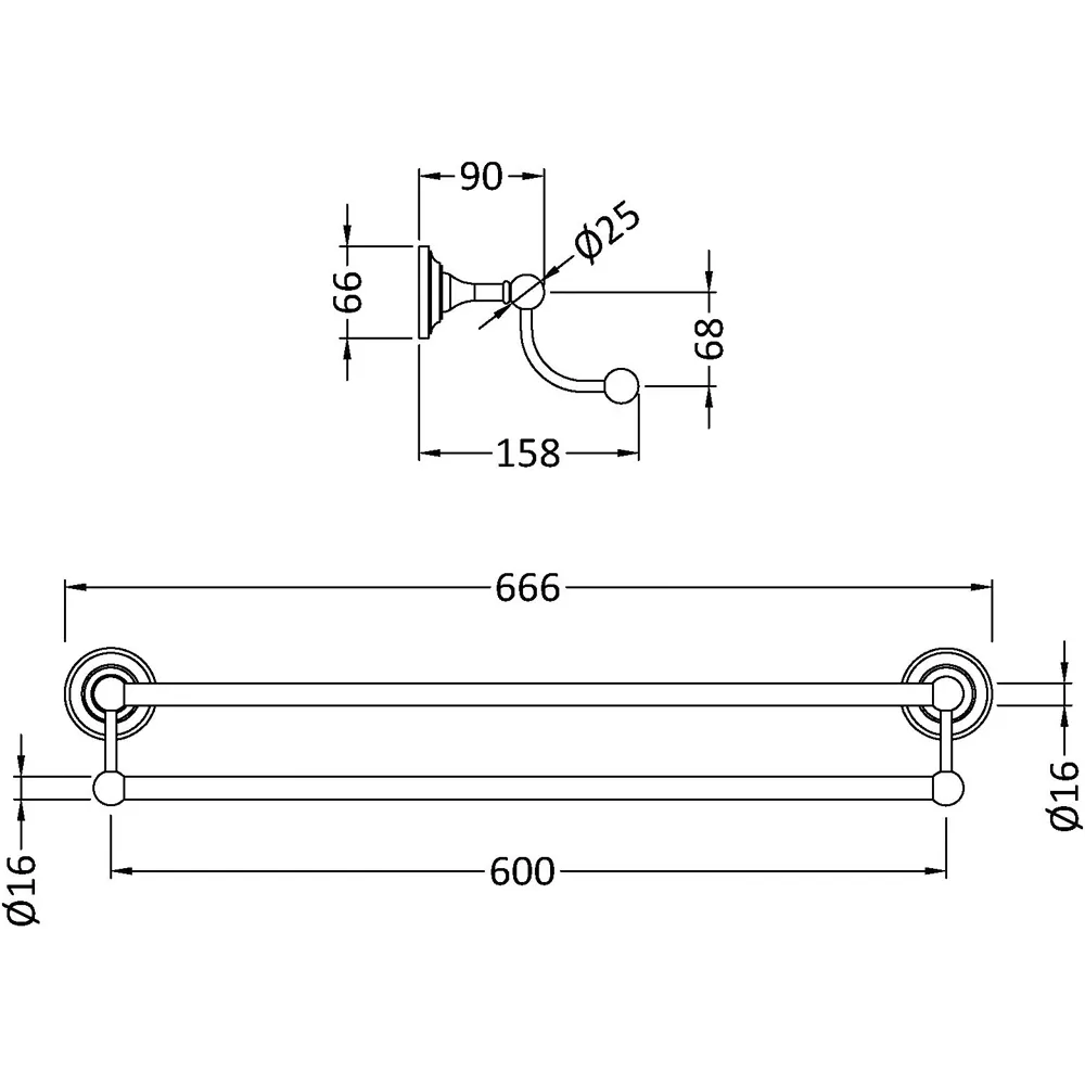 Radiator Accessories Double Towel Rail - Chrome
