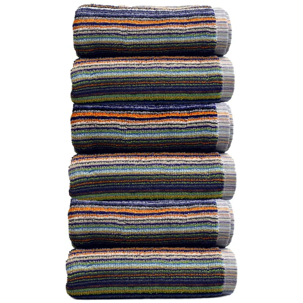 Recycled Cotton Stripe Hand Towel 6 Pack - Multicolour image