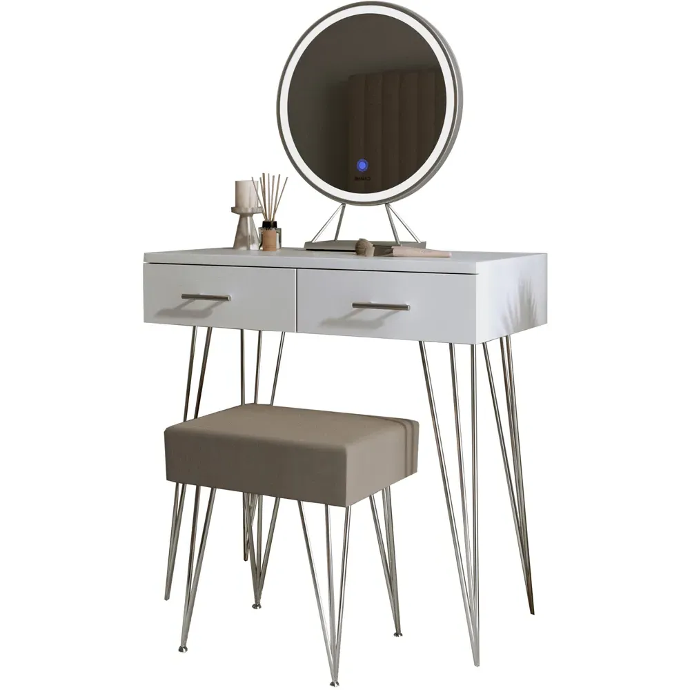 CARME Home 2 Drawer Dressing Table Set with LED Mirror - White