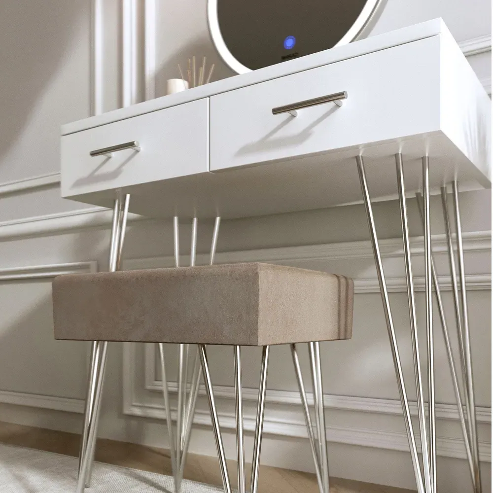 CARME Home 2 Drawer Dressing Table Set with LED Mirror - White