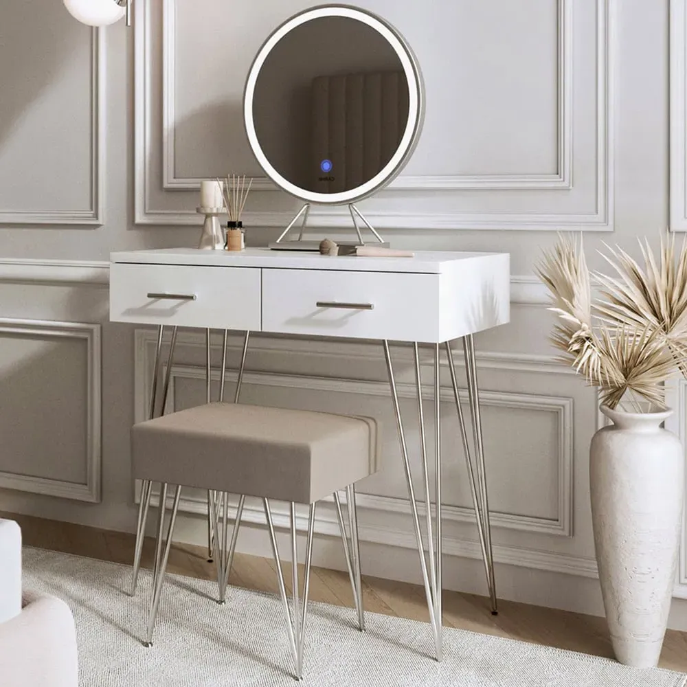 CARME Home 2 Drawer Dressing Table Set with LED Mirror - White