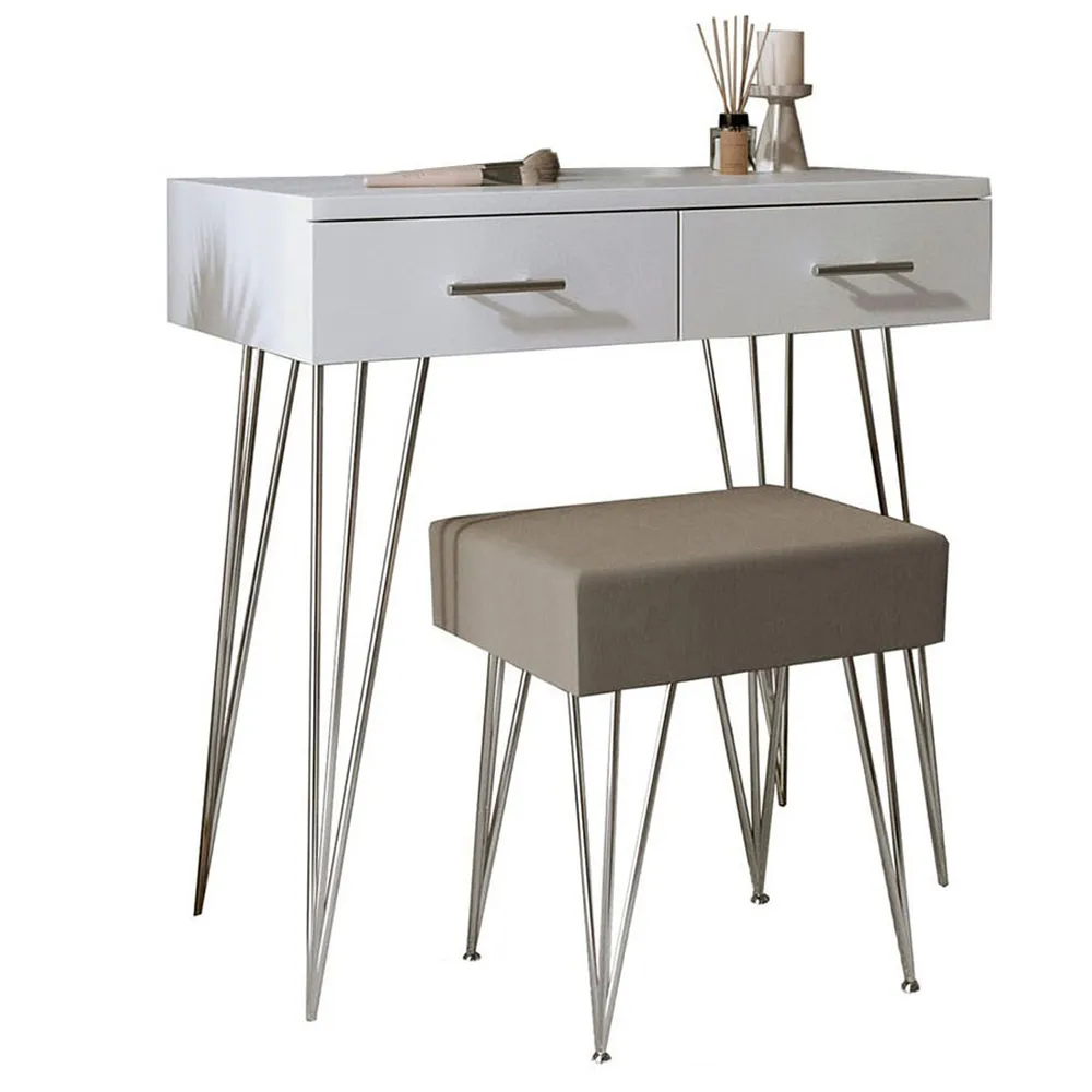 CARME Home 2 Drawer Dressing Table with Stool - White