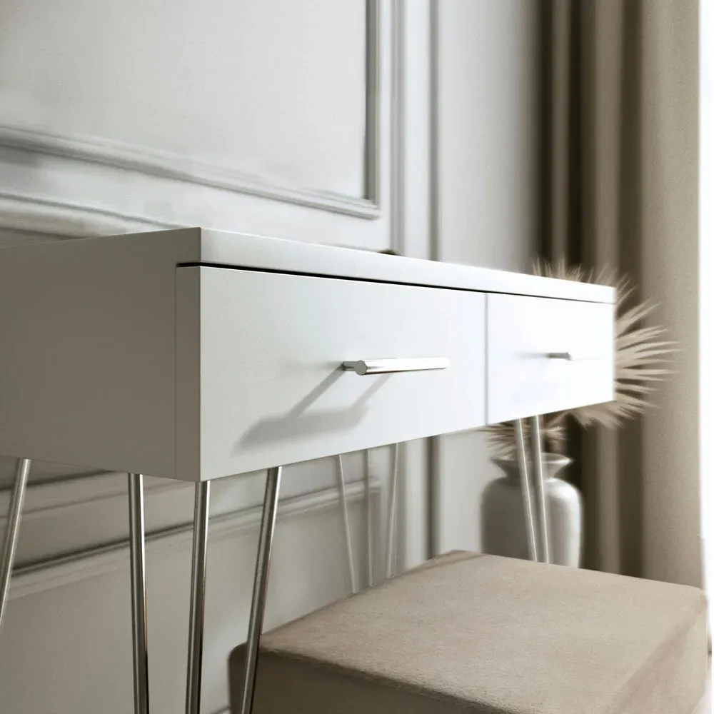 CARME Home 2 Drawer Dressing Table with Stool - White