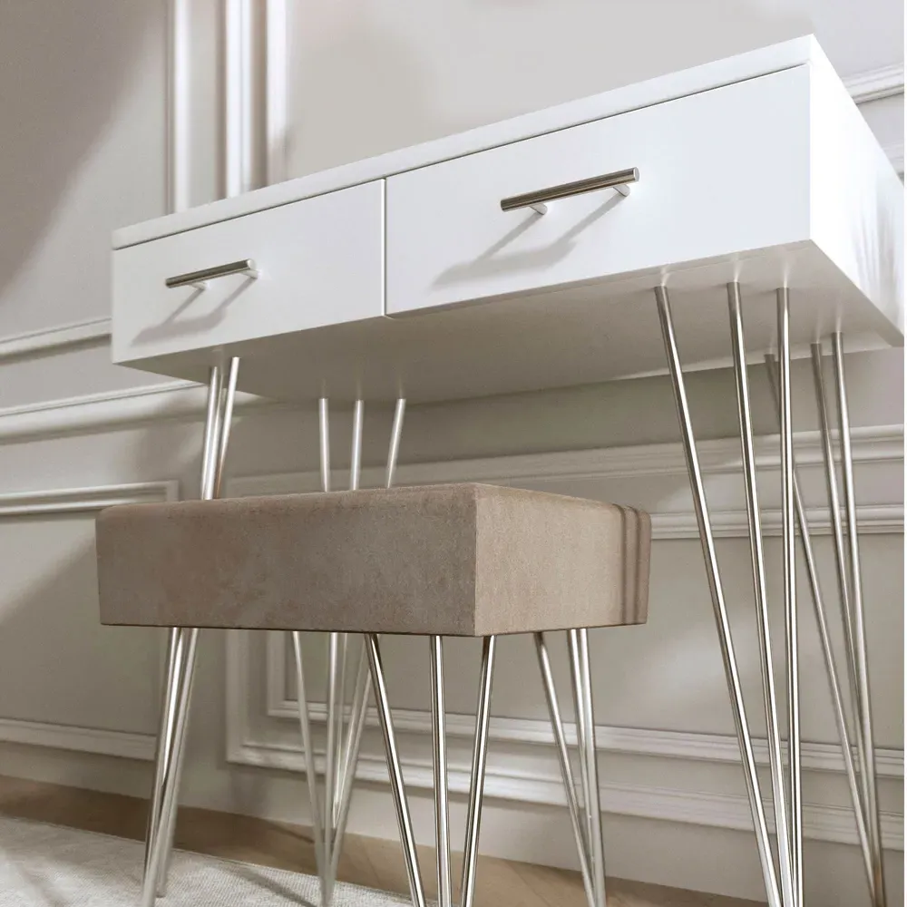 CARME Home 2 Drawer Dressing Table with Stool - White