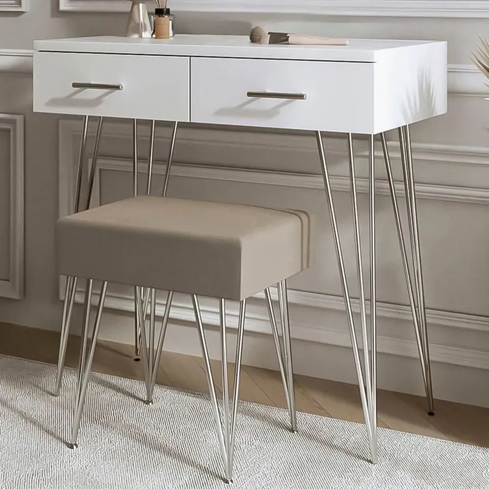 CARME Home 2 Drawer Dressing Table with Stool - White image