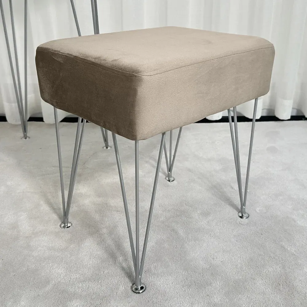 CARME Home Padded Stool - Grey, Velvet