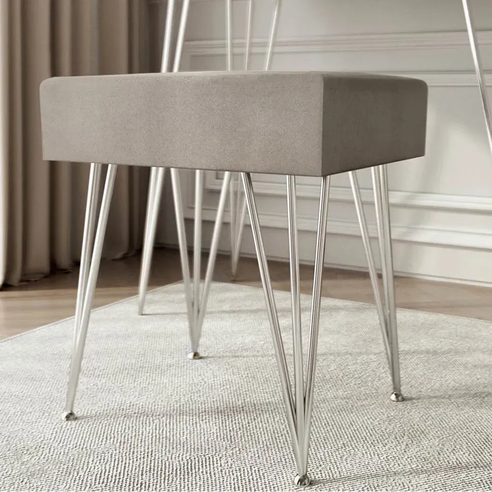 CARME Home Padded Stool - Grey, Velvet