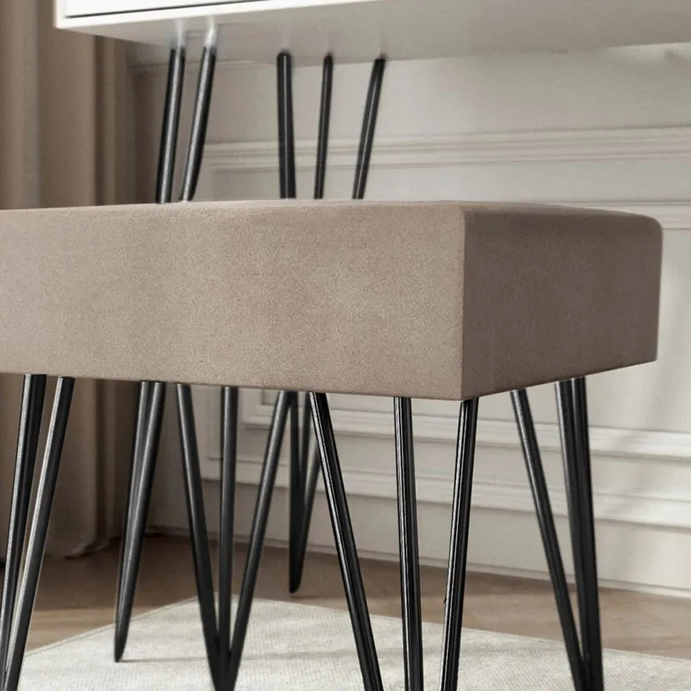 CARME Home Padded Stool - Grey, Velvet