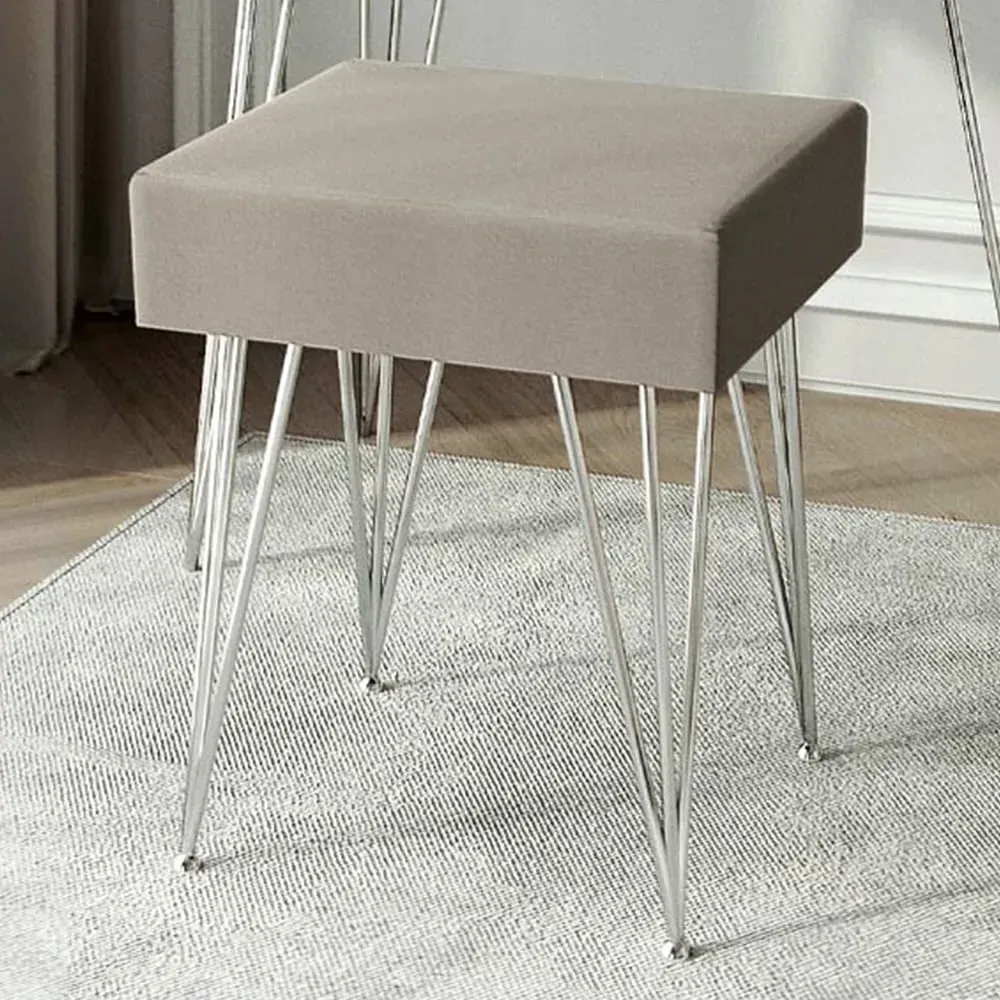 CARME Home Padded Stool - Grey, Velvet image