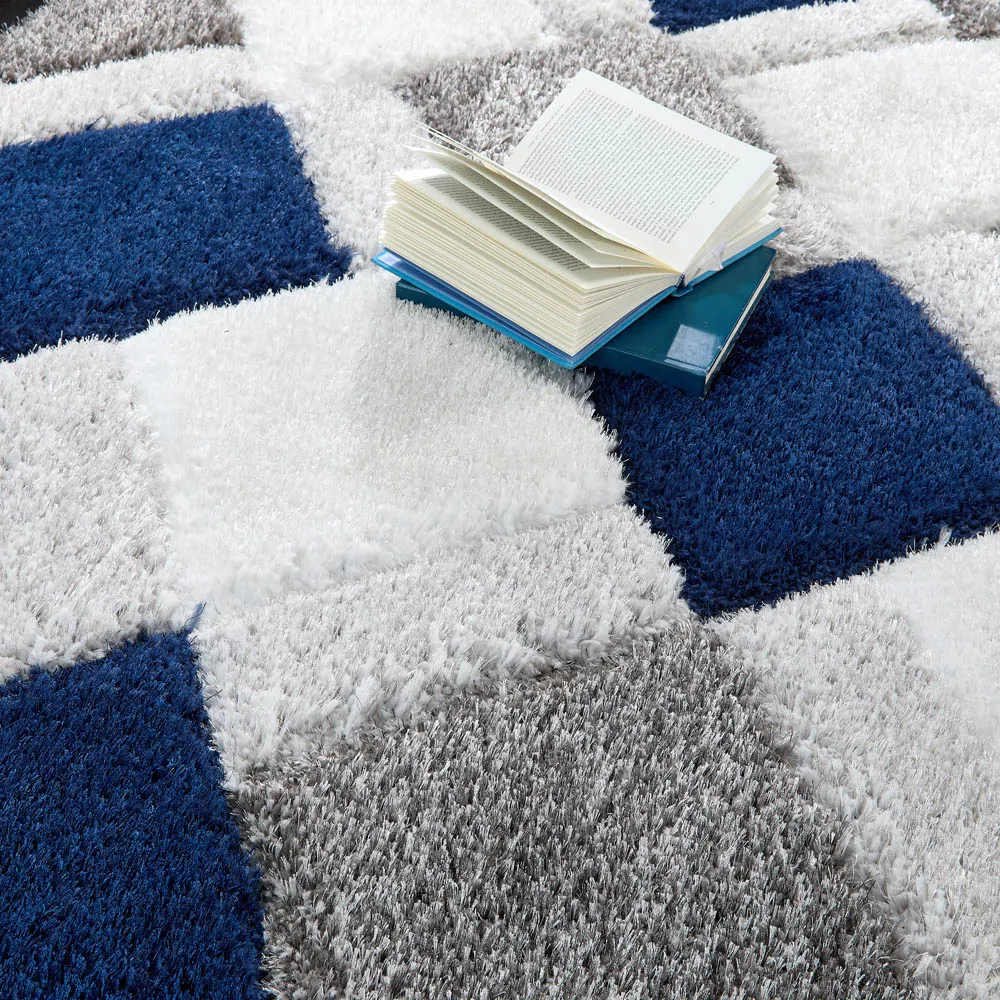 3D Geo Shaggy Carved Rug - Navy, Polyester