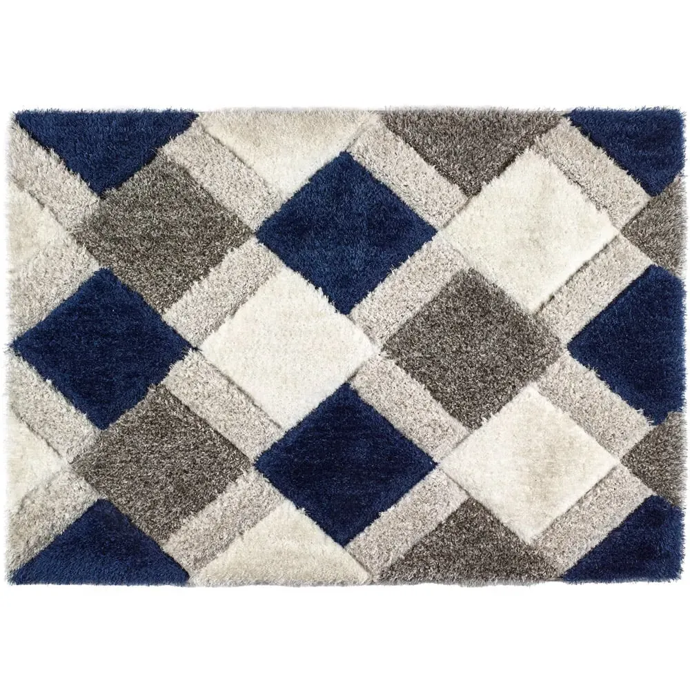 3D Geo Shaggy Carved Rug - Navy, Polyester
