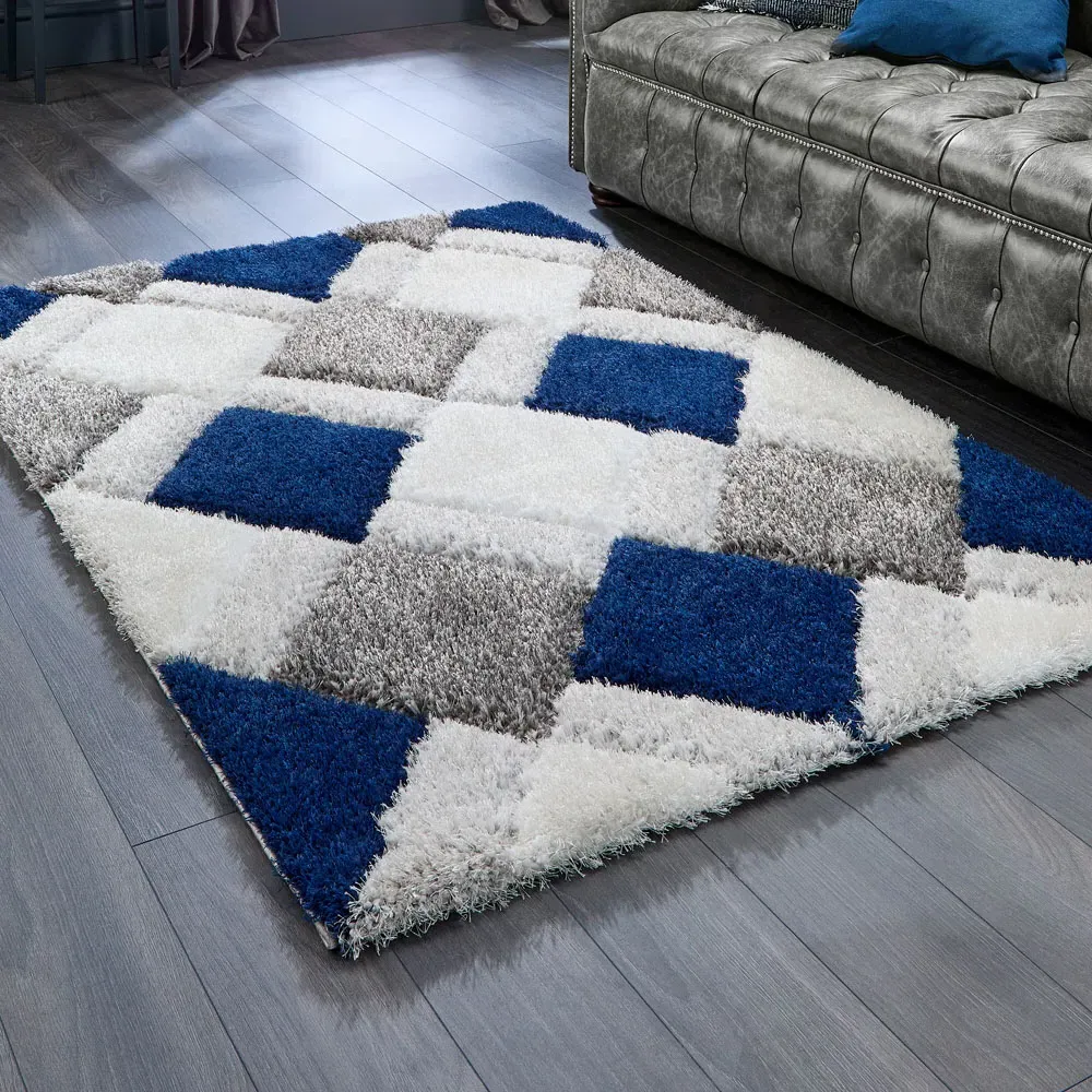 3D Geo Shaggy Carved Rug - Navy, Polyester