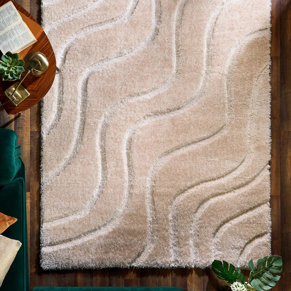 Carved Wave Soft Rug - Cream, Polyester