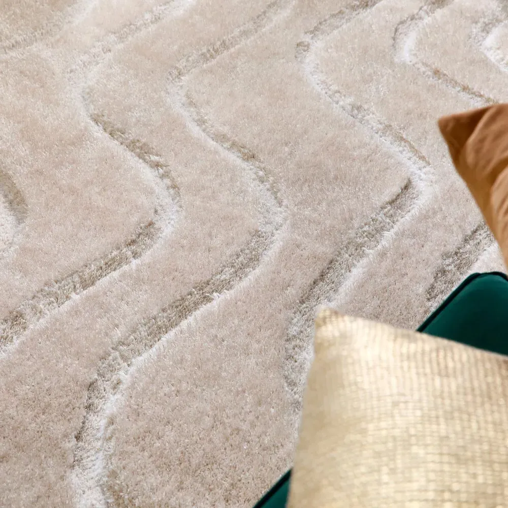 Carved Wave Soft Rug - Cream, Polyester