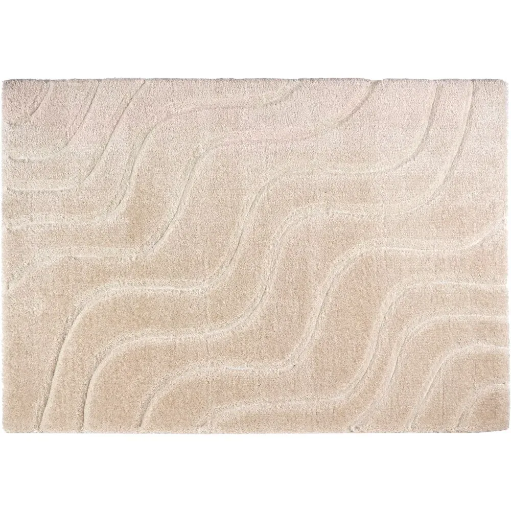 Carved Wave Soft Rug - Cream, Polyester
