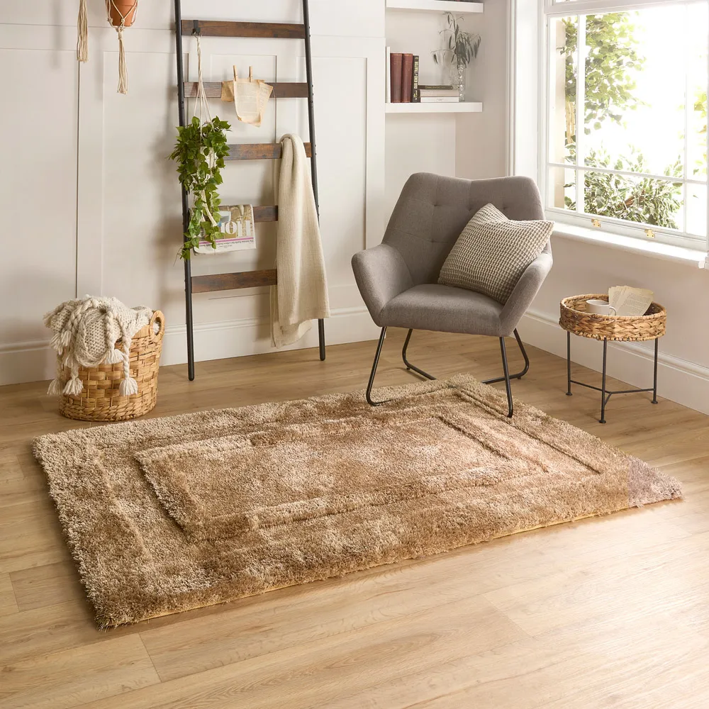 Frame Large Shag Rug with Carved Border - Latte, Polyester
