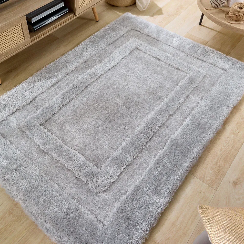 Frame Rug with Carved Border - Silver, Polyester