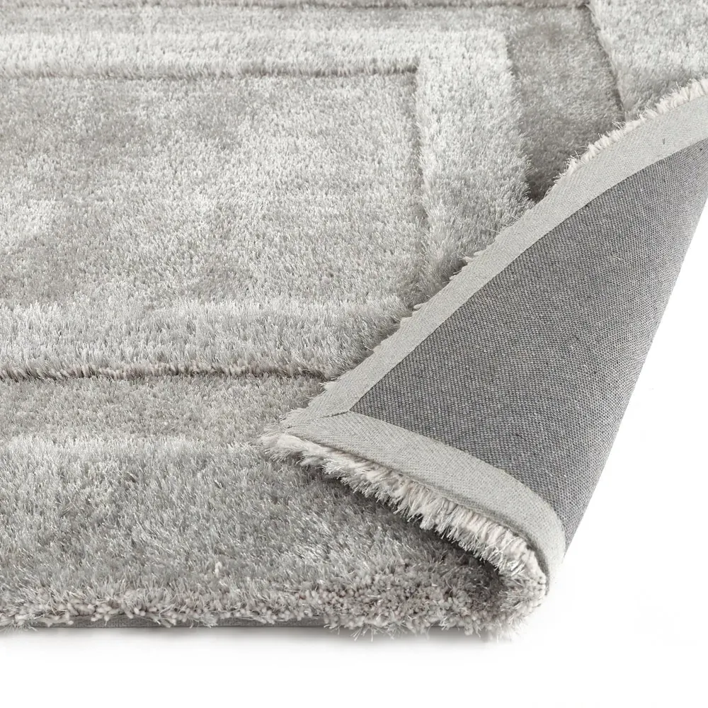 Frame Rug with Carved Border - Silver, Polyester