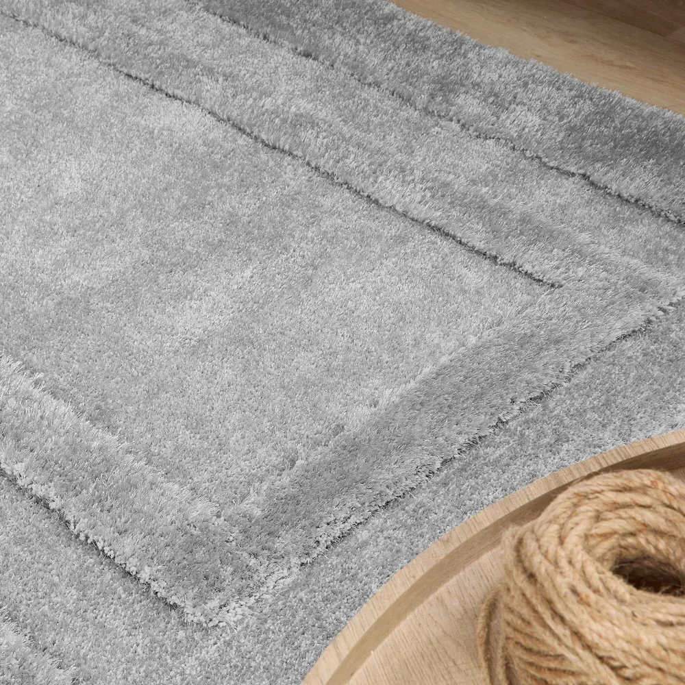 Frame Rug with Carved Border - Silver, Polyester