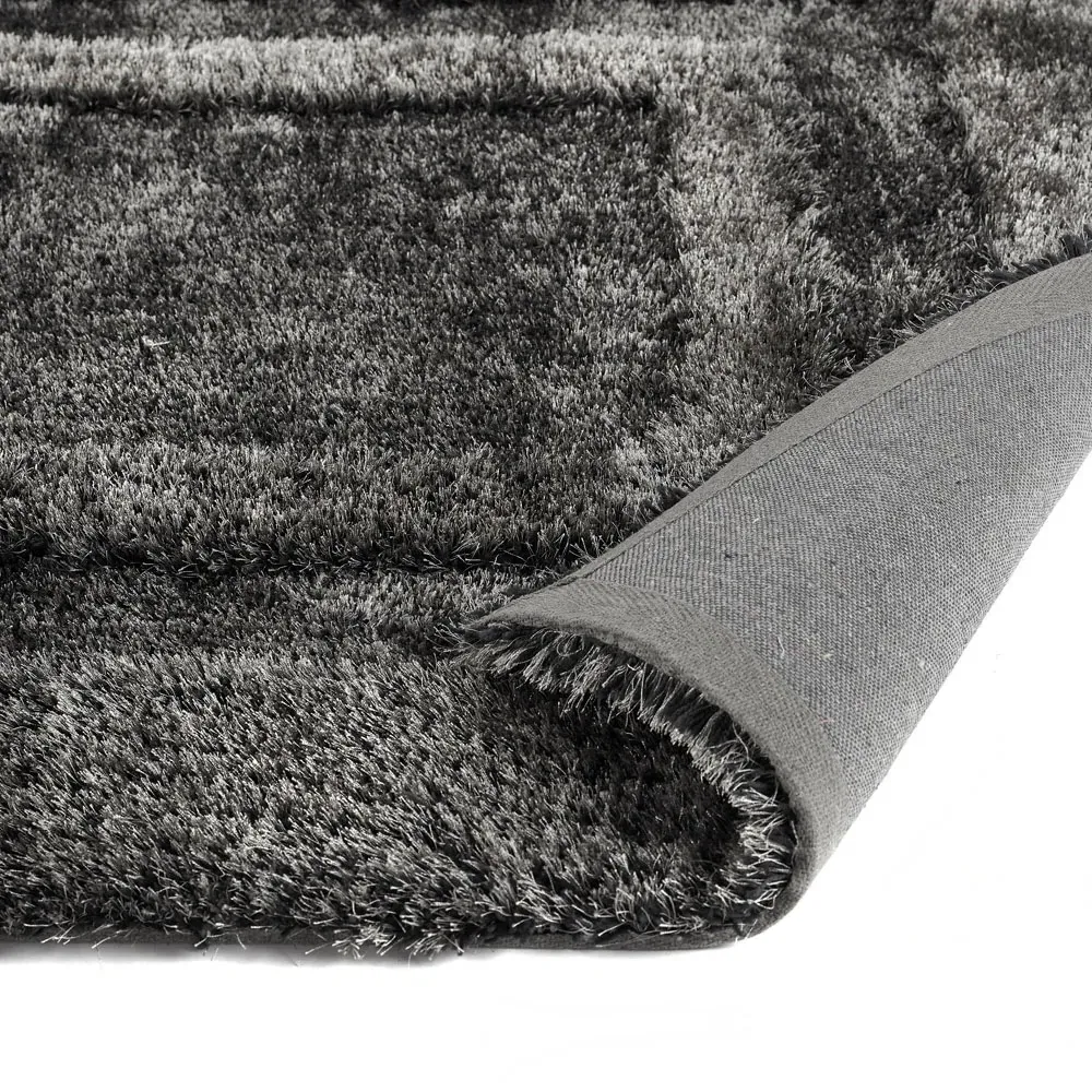 Frame Shag Rug with Carved Border - Charcoal, Polyester