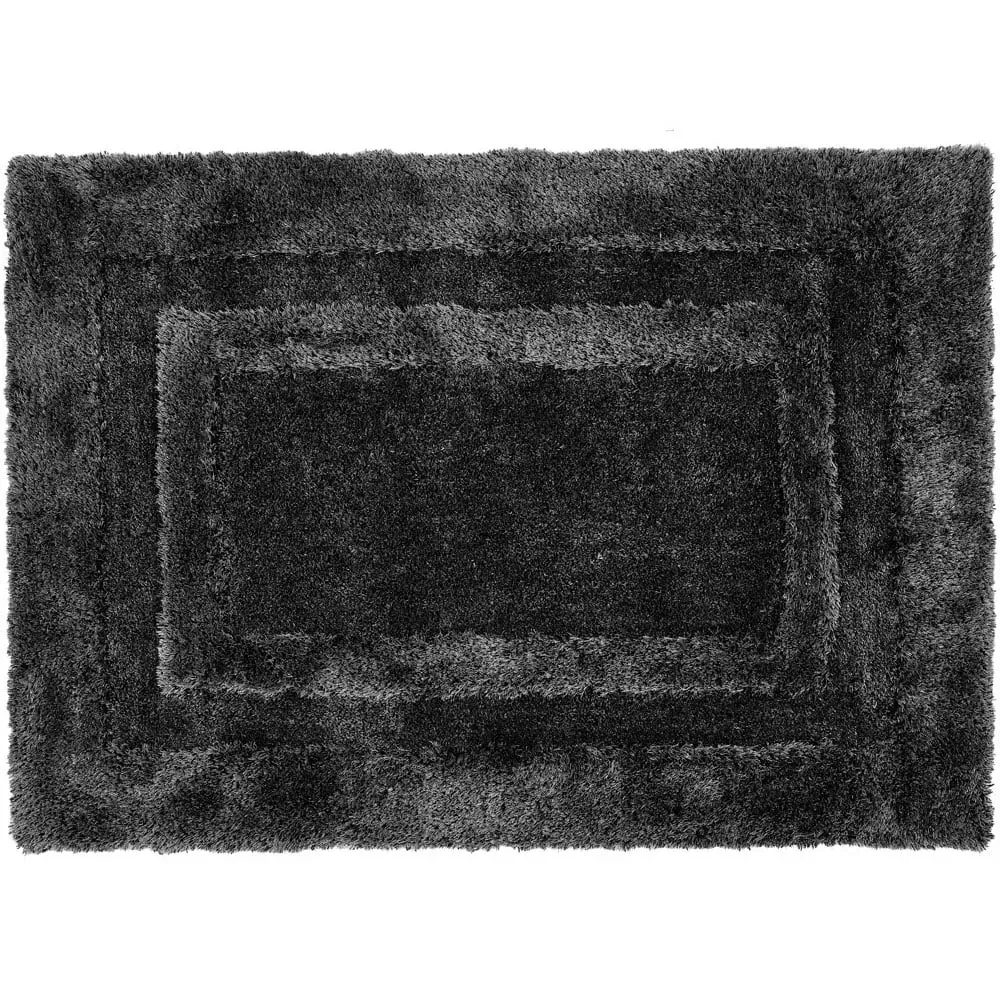 Frame Shag Rug with Carved Border - Charcoal, Polyester image