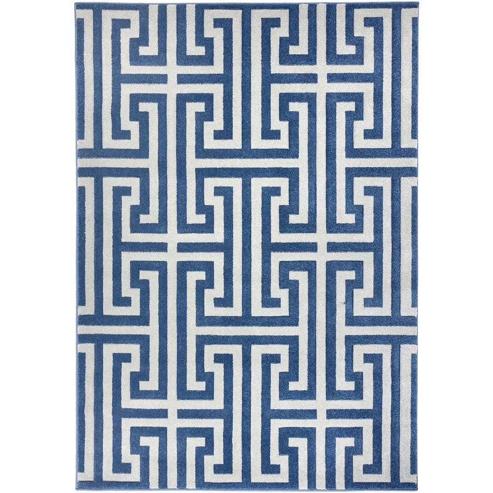 Greek Key Rug - Blue, Polypropylene