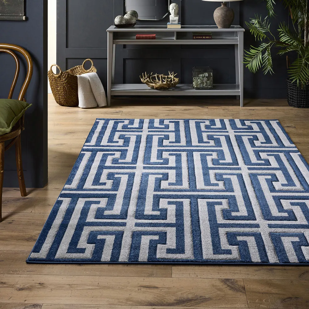 Greek Key Rug - Blue, Polypropylene
