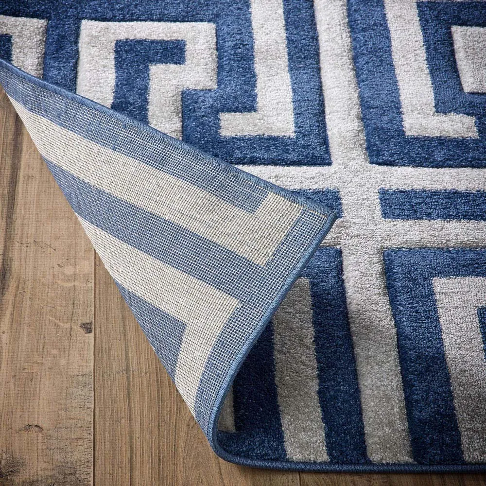 Greek Key Rug - Blue, Polypropylene