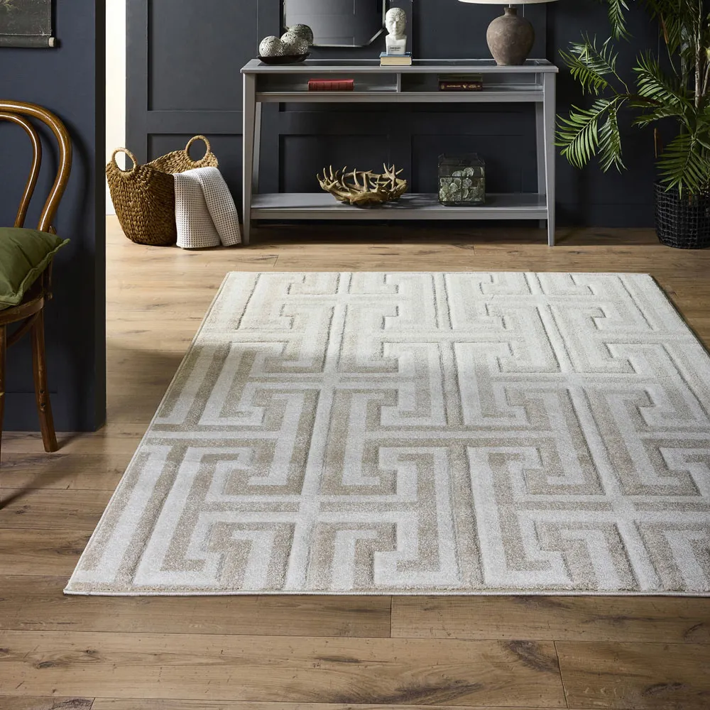 Greek Key Rug - Cream, Polypropylene