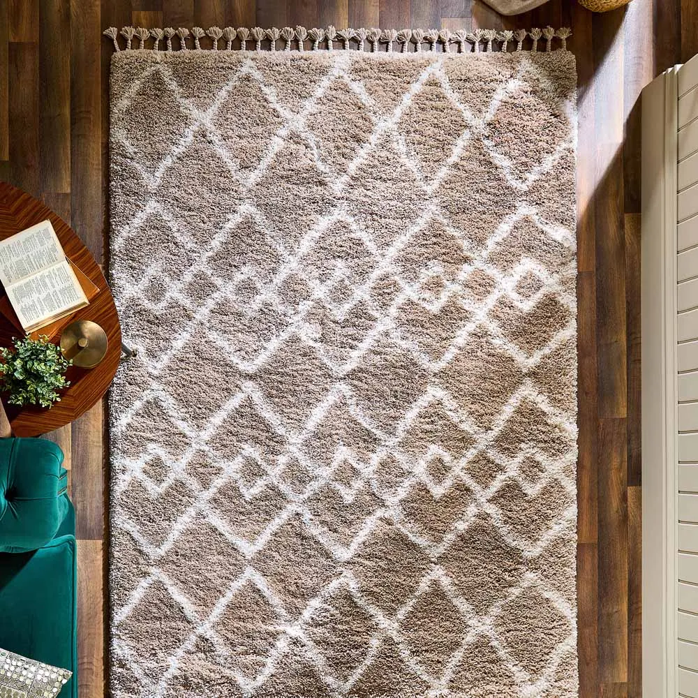 Morocco Shaggy Rug - Beige, Polypropylene