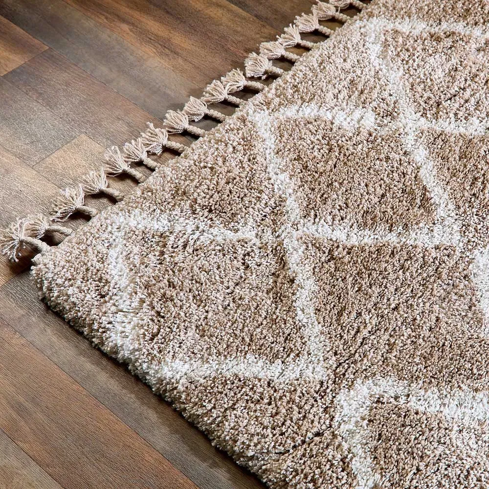 Morocco Shaggy Rug - Beige, Polypropylene