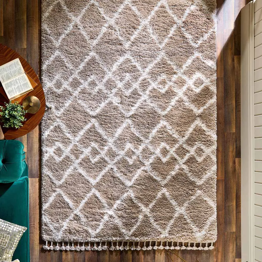 Morocco Shaggy Rug - Beige, Polypropylene