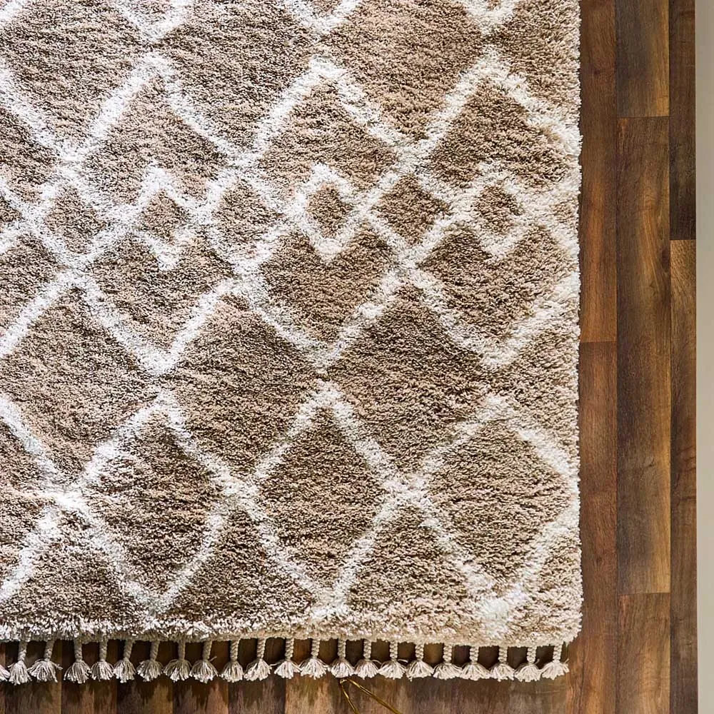 Morocco Shaggy Rug - Beige, Polypropylene