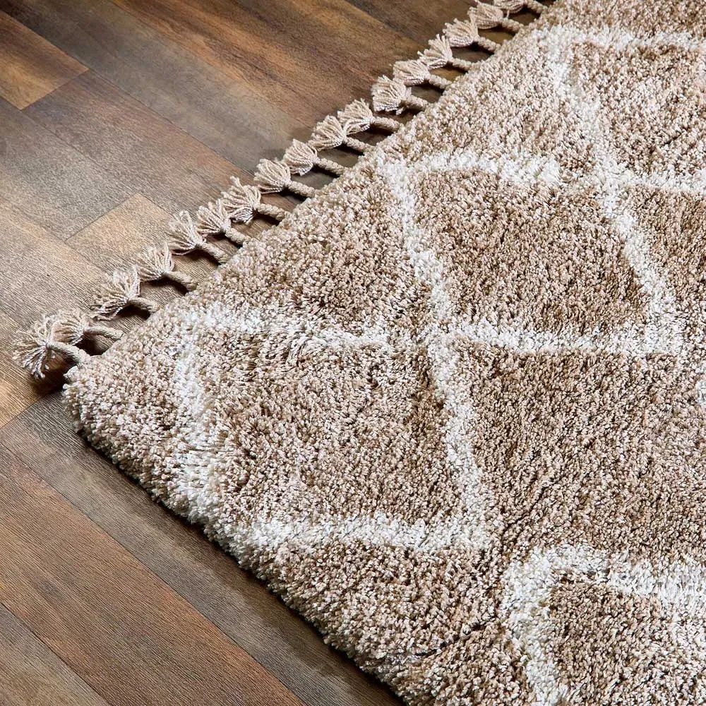 Morocco Shaggy Rug - Beige, Polypropylene