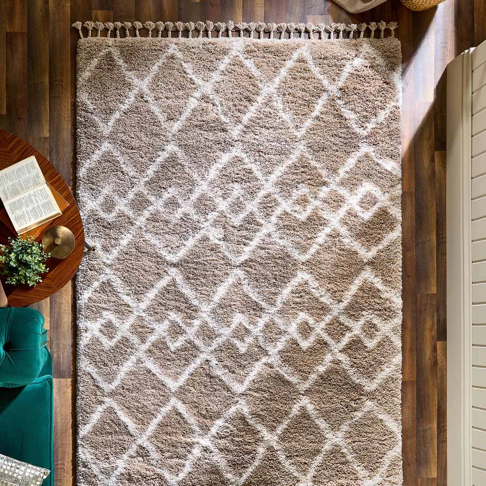 Morocco Shaggy Rug - Beige, Polypropylene