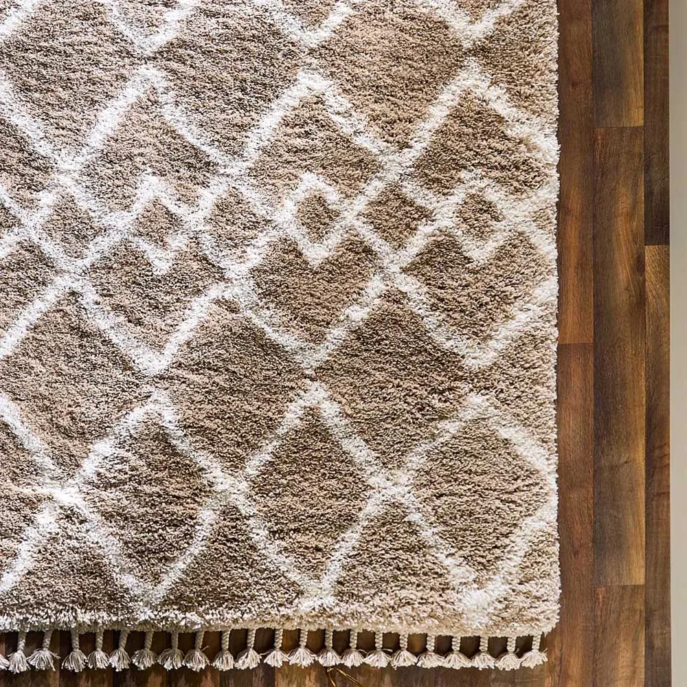 Morocco Shaggy Rug - Beige, Polypropylene