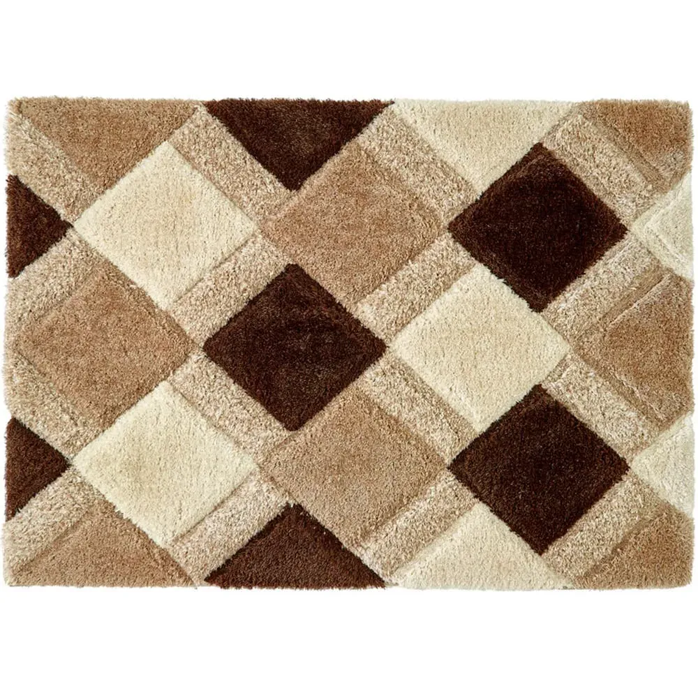 3D Geo Shaggy Carved Rug - Cream, Polyester