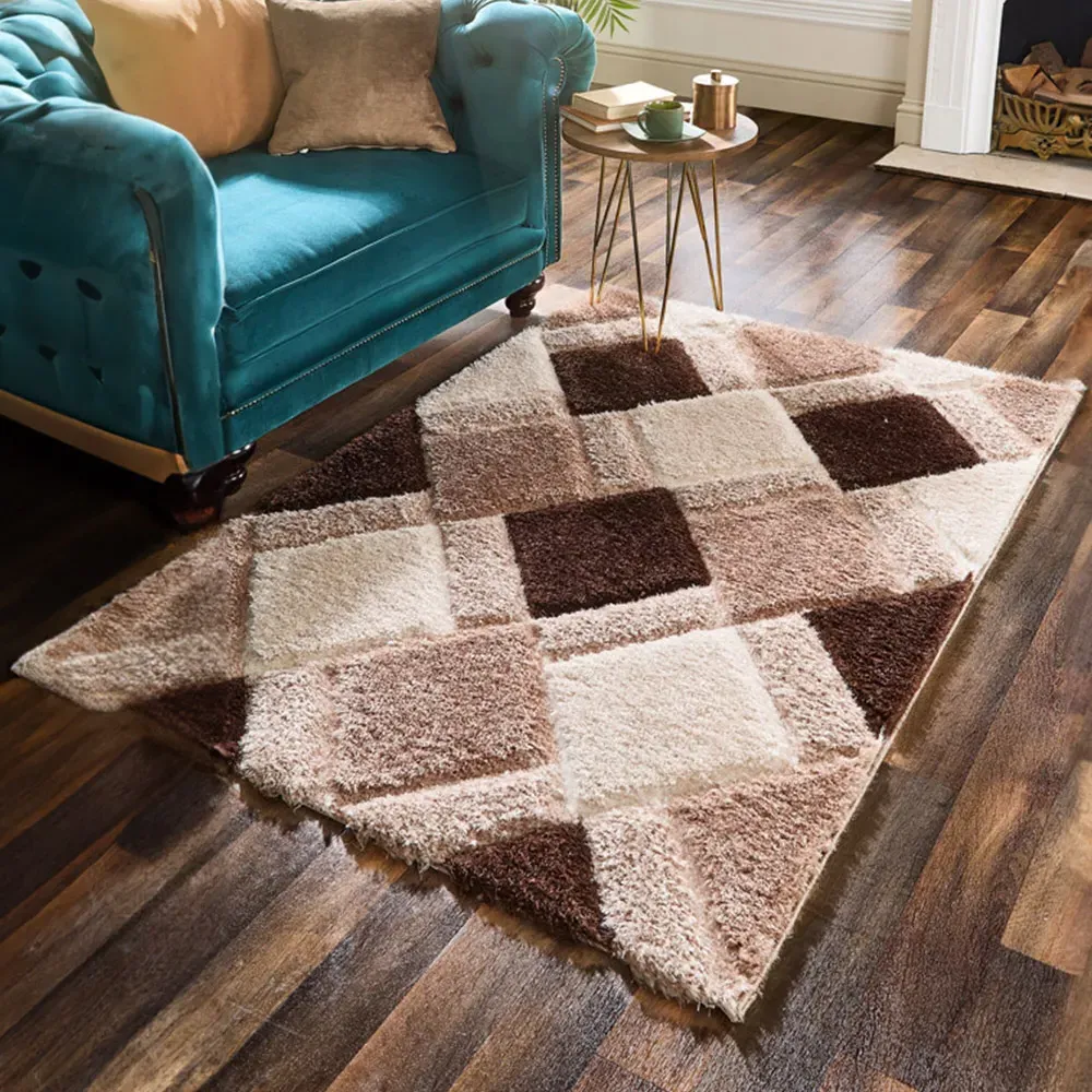 3D Geo Shaggy Carved Rug - Cream, Polyester