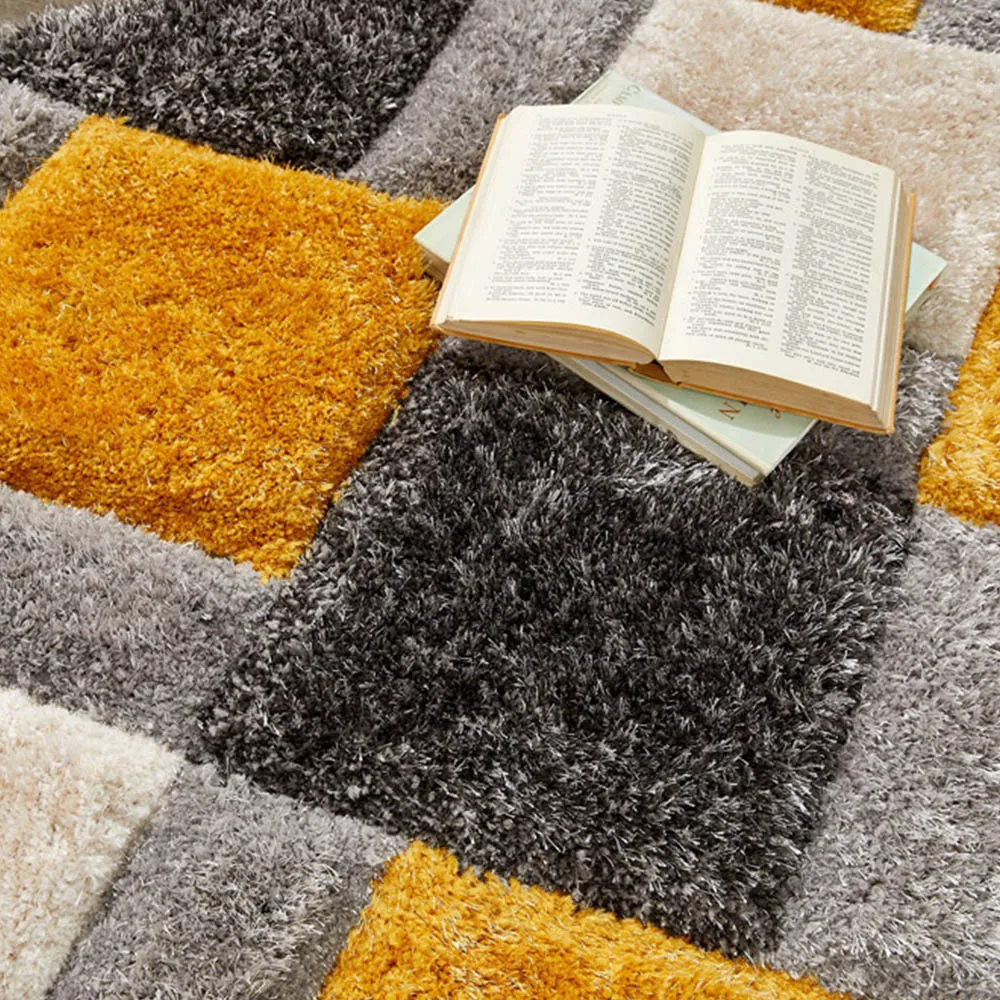 3D Geo Shaggy Carved Rug - Gold, Polyester