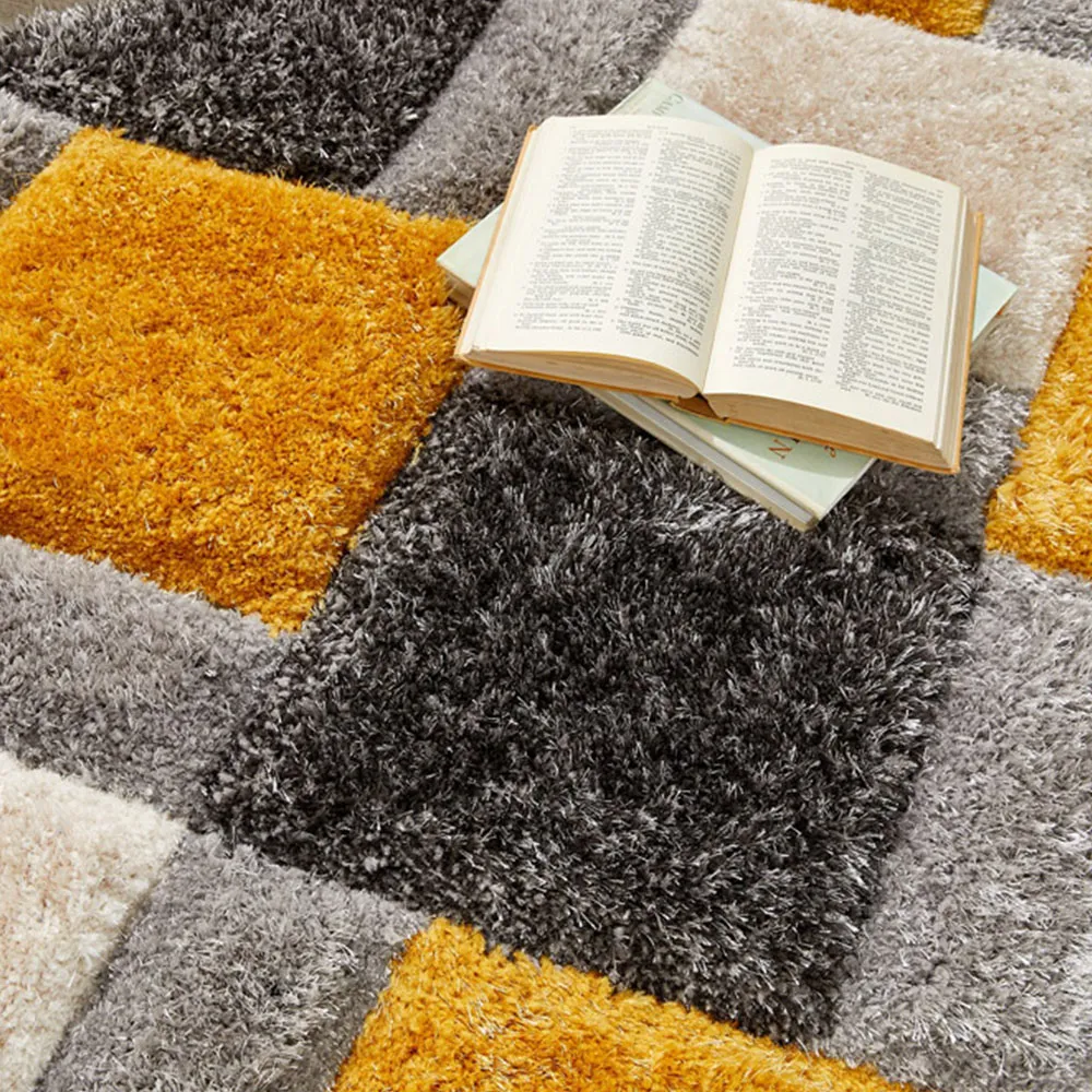 3D Geo Shaggy Carved Rug - Gold, Polyester