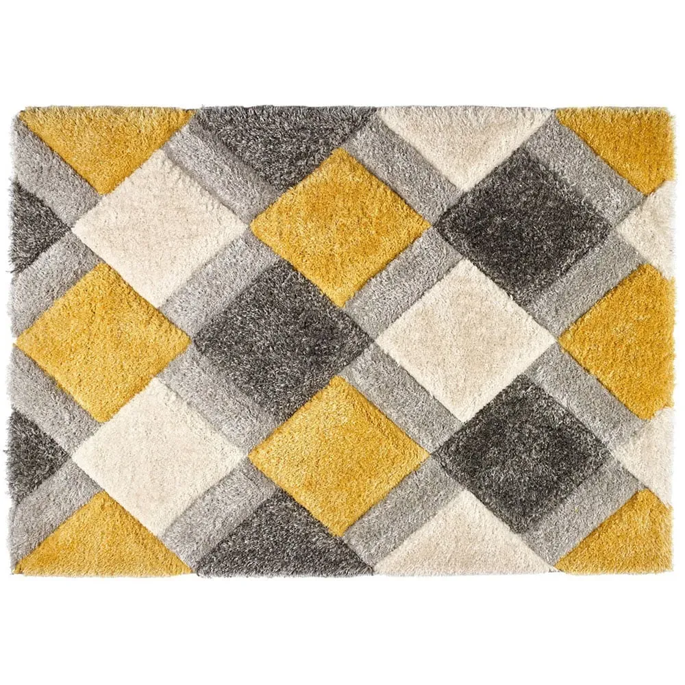 3D Geo Shaggy Carved Rug - Gold, Polyester