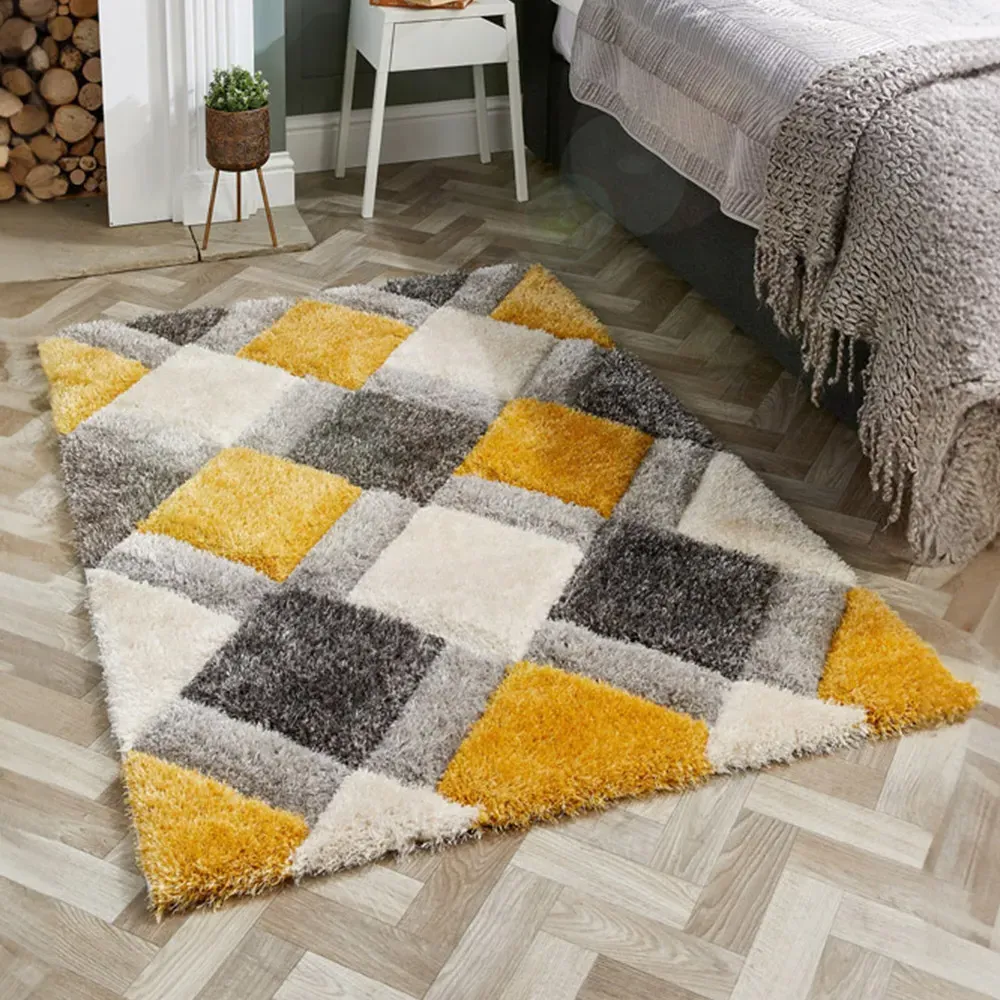 3D Geo Shaggy Carved Rug - Gold, Polyester
