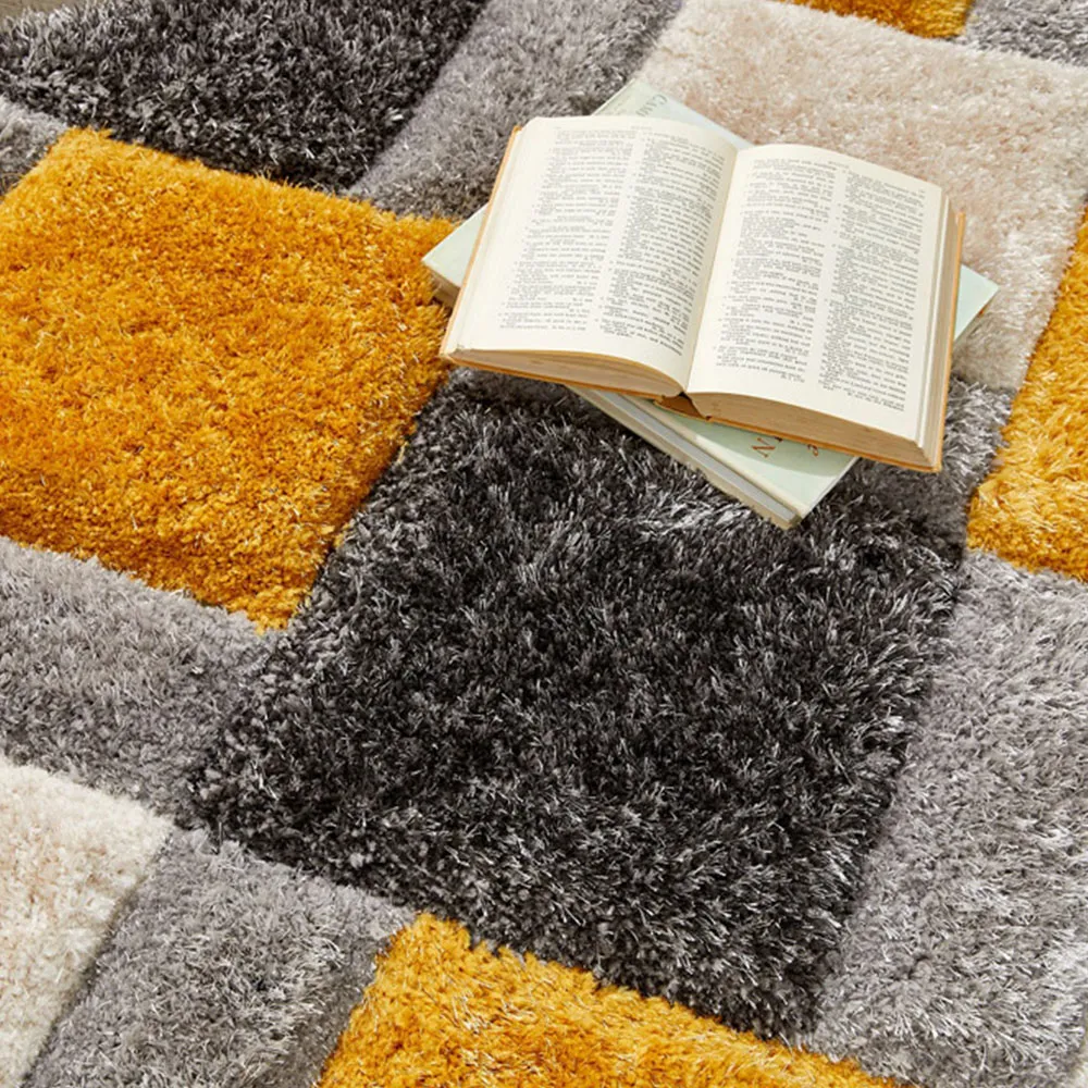 3D Geo Shaggy Carved Rug - Gold, Polyester