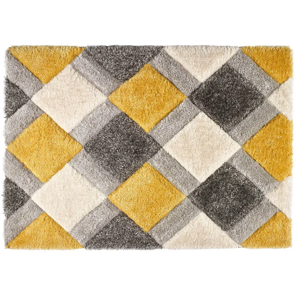 3D Geo Shaggy Carved Rug - Gold, Polyester