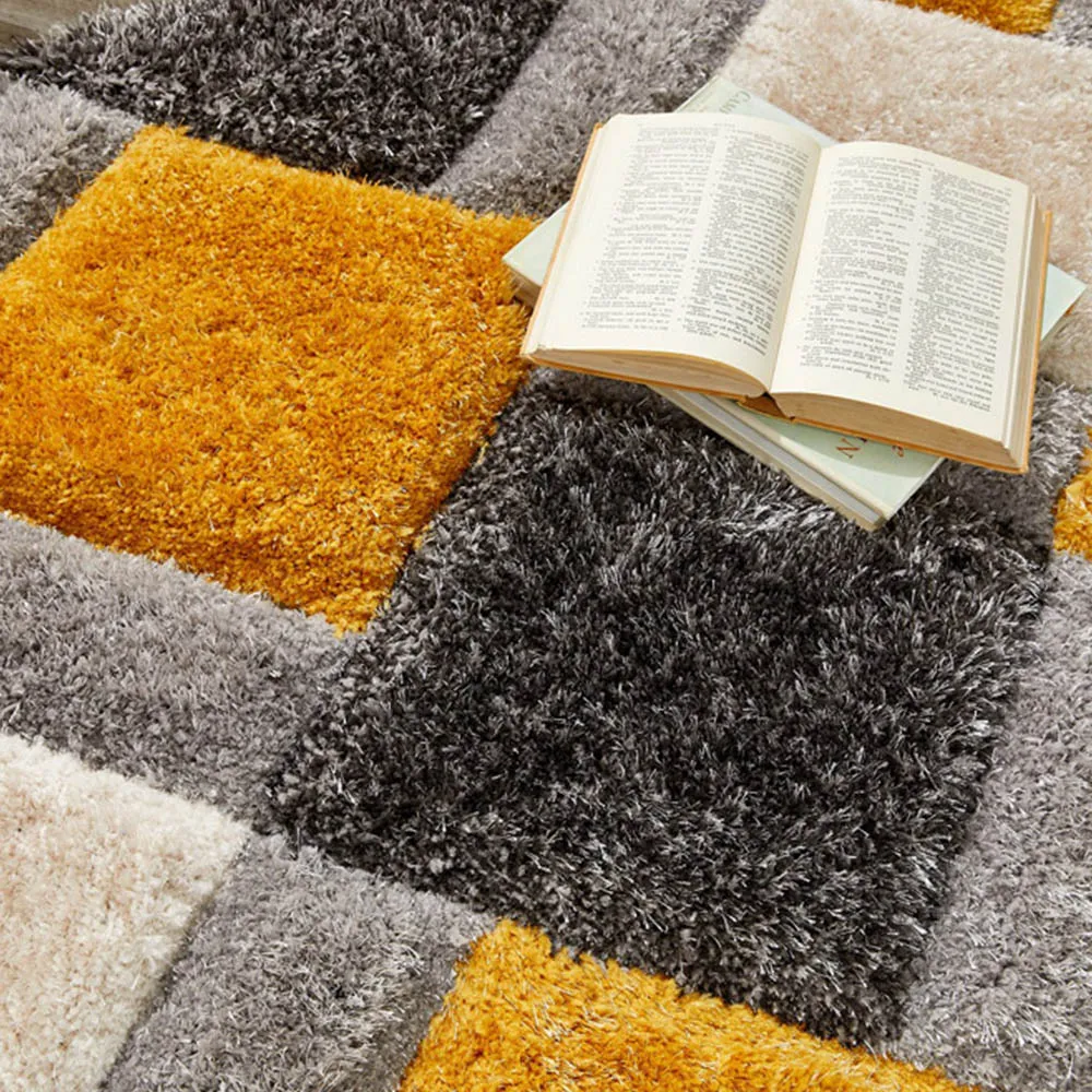 3D Geo Shaggy Carved Rug - Gold, Polyester