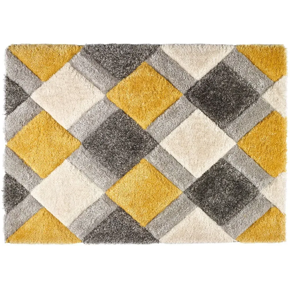 3D Geo Shaggy Carved Rug - Gold, Polyester