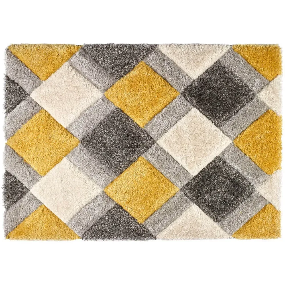 3D Geo Shaggy Carved Rug - Gold, Polyester