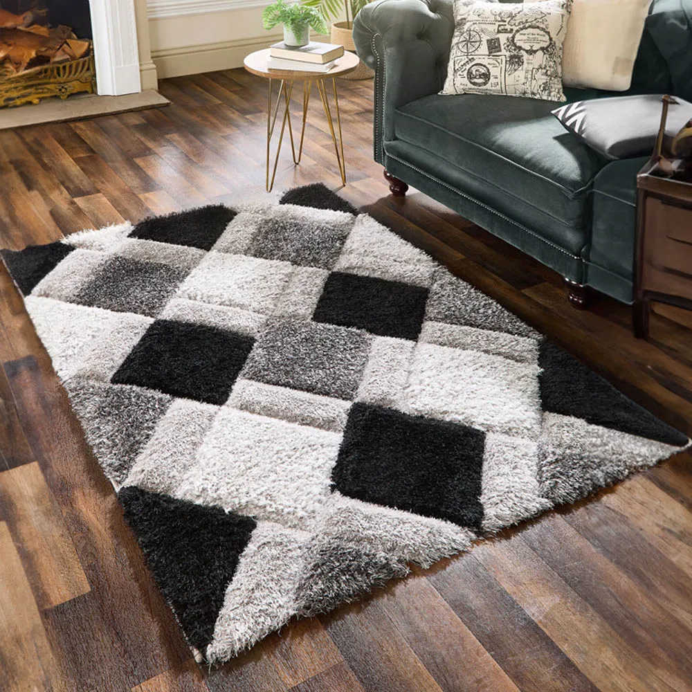 3D Geo Shaggy Carved Rug - Grey, Polyester