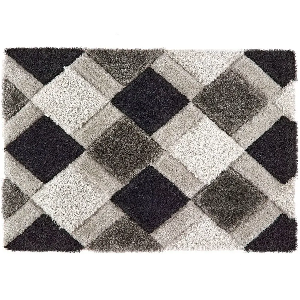 3D Geo Shaggy Carved Rug - Grey, Polyester